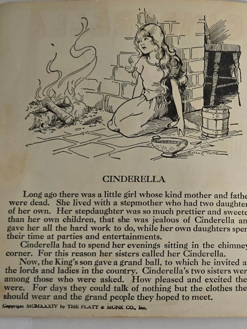 Vintage 1934 Cinderella Book Platt & Munk Illustrated Fairy Tale Childrens Story